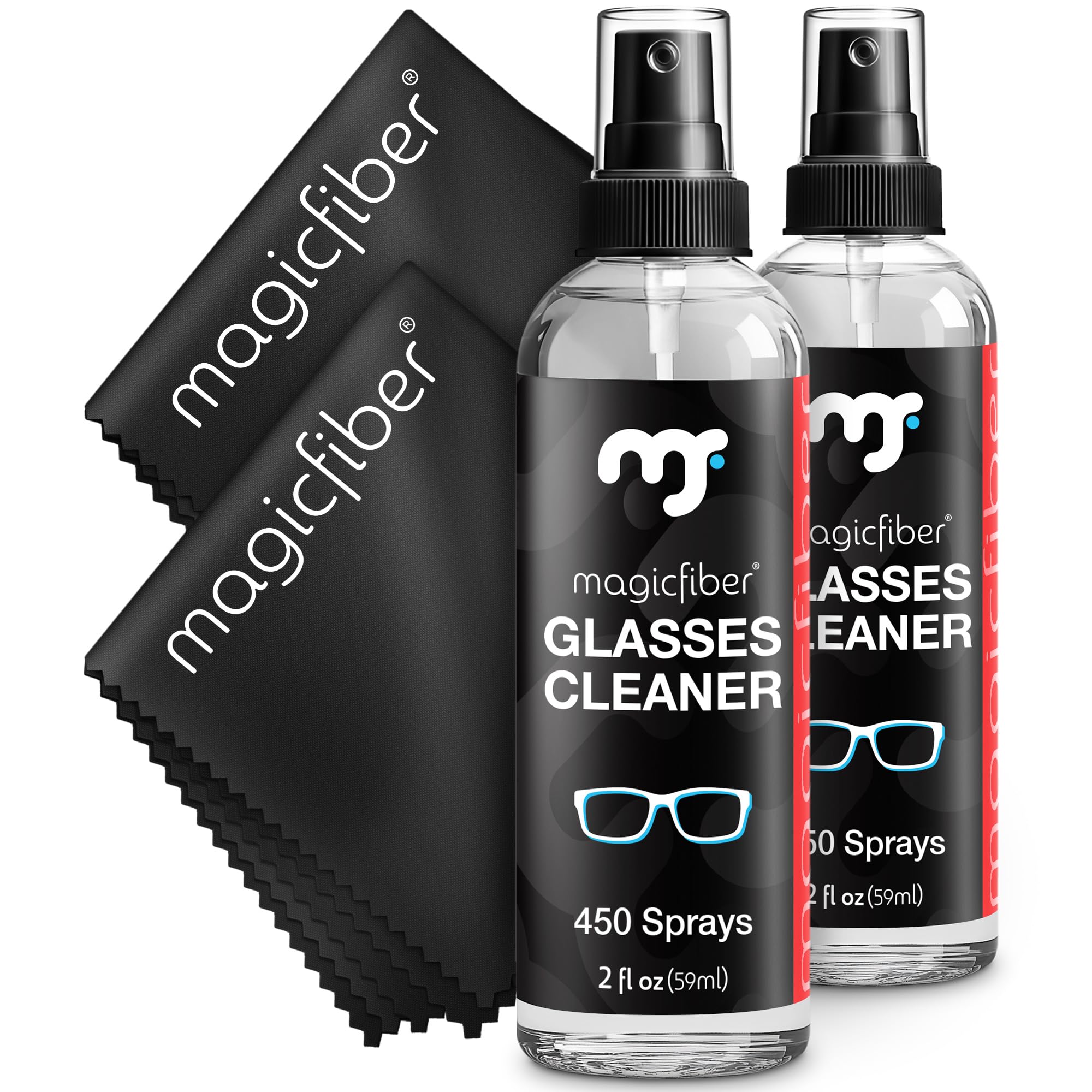 Photo 1 of MagicFiber Glasses Cleaner Kit - (2) Eyeglass Cleaner Sprays + (2) Microfiber Cleaning Cloth - Wipes For Eye Glasses, Lenses, Cameras, Screens, Sunglasses, Phones, Electronics, Computer, VR, TV