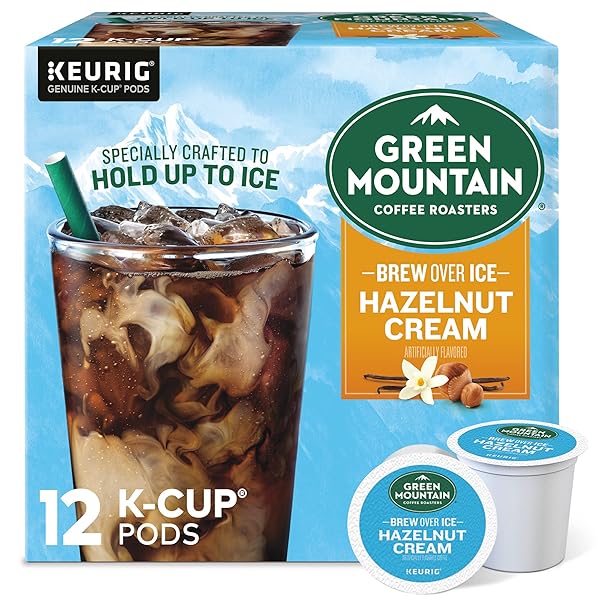 GREEN MOUNTAIN COFFEE ROASTERS BREW OVER ICE HAZELNUT CREAM, SINGLE SERVE KEURIG K-CUP PODS, FLAVORED ICED COFFEE, 12 COUNT
