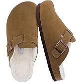 CUSHIONAIRE Women's Hana Cork footbed clog with Genuine Leather upper, Faux Fur lining, and +Comfort