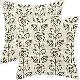 Vintage Floral Pillow Covers 18 x 18 Inch Set of 2 Retro Boho Sage Green Flower Decor Throw Pillows Rustic Indoor Outdoor Farmhouse Linen Decorative Pillowcases for Couch Bed Sofa