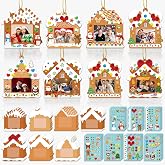Christmas Craft for Kids, DIY Gingerbread House Picture Frame Kits, 28 Pack | Cute gingerbread house photo frame designs with stickers for kids&rsquo; holiday crafts, classroom activities and tree decorating