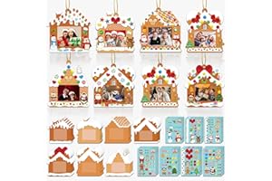 GUASSLEE 28 Pack Christmas Picture Frame Craft Kits for Kids, Xmas DIY Gingerbread House Candy Photo Craft Christmas Hanging Frame Ornaments for Xmas Tree Holiday Art Decorations Home Class Game Activities