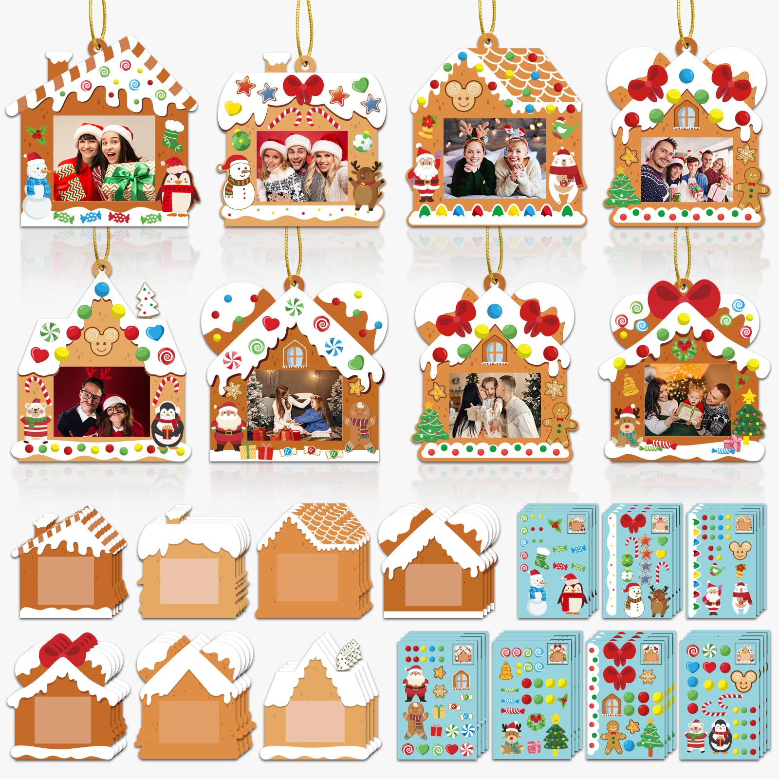 Photo 1 of 28 Pack Christmas Picture Frame Craft Kits for Kids, Xmas DIY Gingerbread House Candy Photo Craft Christmas Hanging Frame Ornaments for Xmas Tree Holiday Art Decorations Home Class Game Activities
