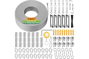 COMKRIVY 220 FT 1/8" Wire Rope Kit, 304 Stainless Steel Cable with M5 Turnbuckles for Cables Wire, Vinyl Coated String Lights Hanging Wires for Outdoor Camping, Trellis, Garden, Clothes line, Curtain, Festival