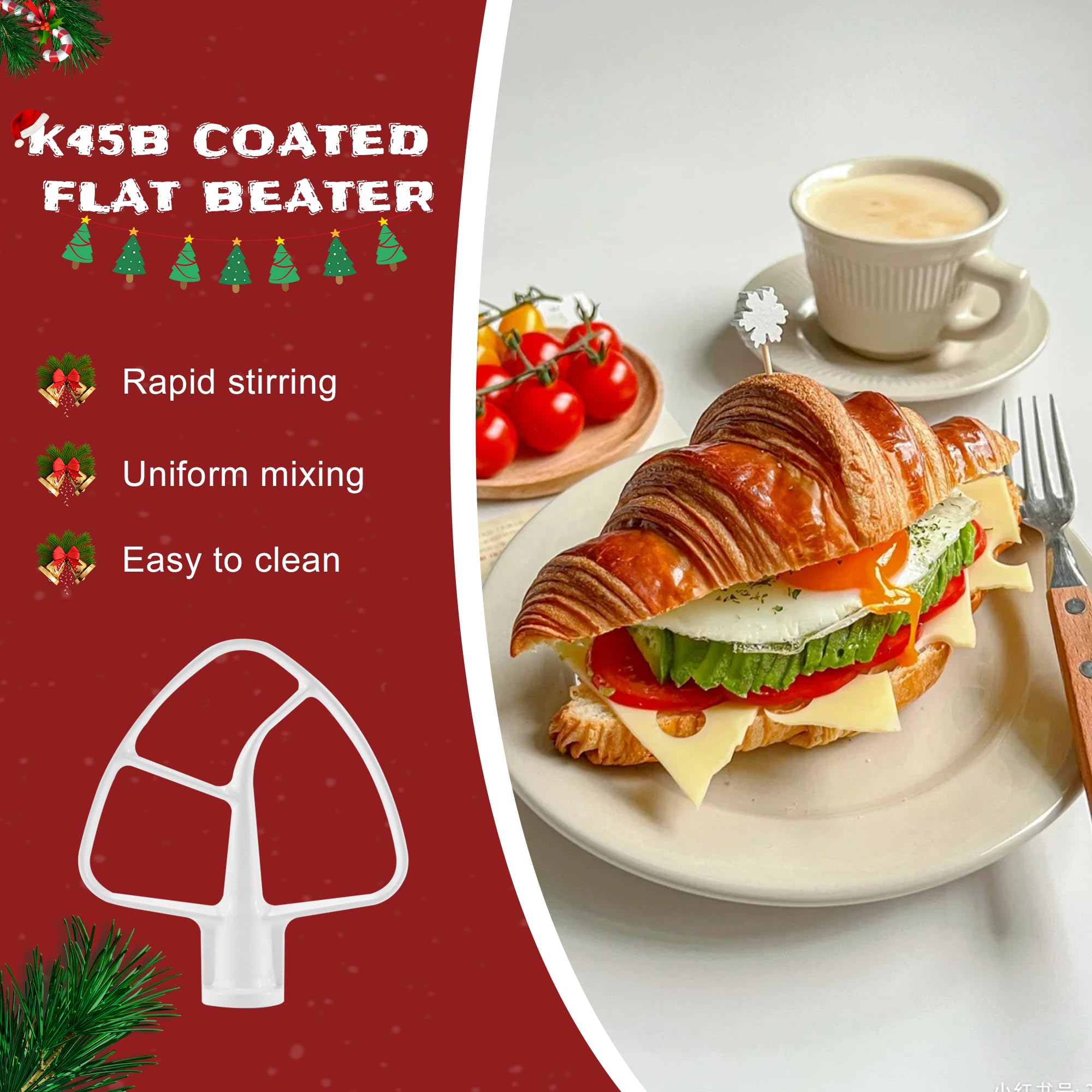 Kitchen Mixers Accessories 3-Piece Including K45DH Dough Hook&K45B Coated Flat Blade Paddle&K45WW Wire Whip for 4.5 QT Kitchen Tilt-Head Stand Mixer Attachments by Sikawai