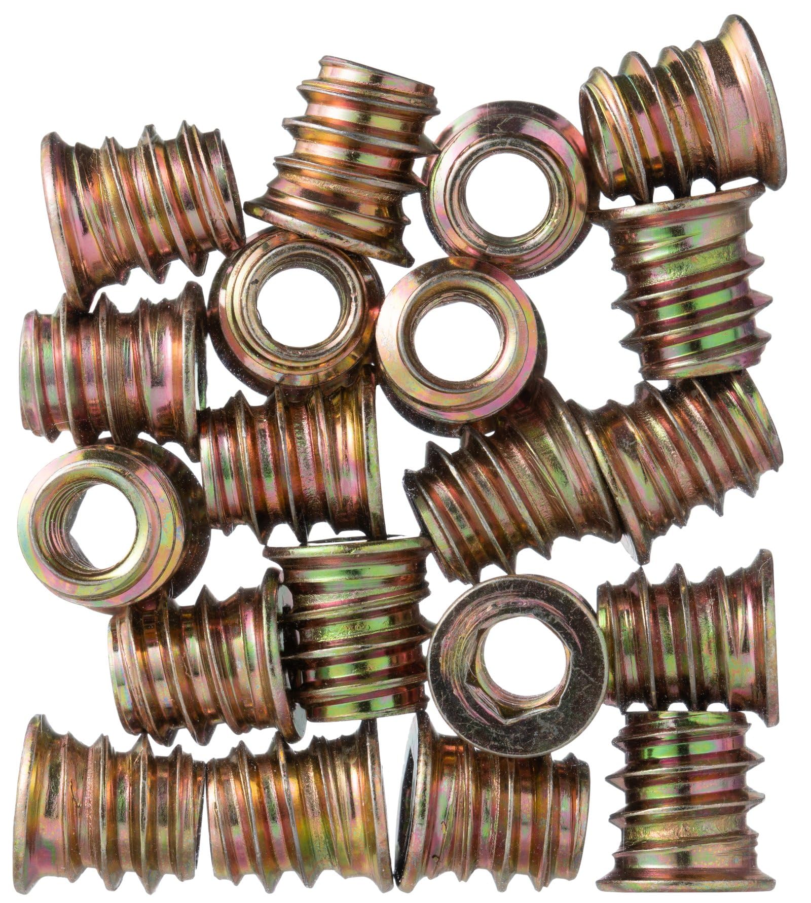 YoiYee Wood Furniture M6 x 12 mm Threaded Insert Nuts Interface Hex Socket Drive Zinc Yellow Passivated - 25 Pack — image 1