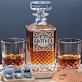 PONPUR Gifts for Brother, Whiskey Decanter Set with 2 Whisky Glasses, Unique Cool Stocking Stuffers Birthday Gift for Brothers from Sister, Best Christmas Presents for Men