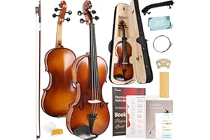 Kmise Violin 4/4 Full Set, High Density Ebony Violins, Glossy Acoustic Fiddle for Adults, Beginners, Students with Violin Case, Rosin, Strings, Bow, Shoulder Rest, Beginner's Guide (Ebony, 4/4)