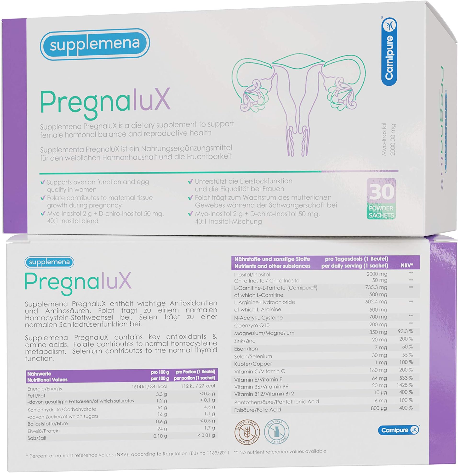 Preconception Support Fertility Supplements: PregnaluX by Supplemena Preconception Supplement with Myo Inositol and Folic Acid for Hormonal Balance and Reproductive Health of Women Trying to Conceive
