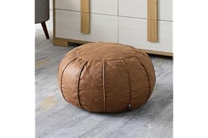 SCUQI Unstuffed Ottoman Pouf Cover with Waterproof Handmade Faux Leather Home Decor Storage Solution for Kid Toy Footstool Pouffe Cover Replacement Balcony Indoor Chestnut Brown(ONLY Cover)