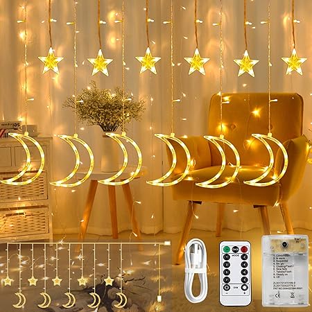 Amazon Com Areskey Star Moon Curtain Lights 138 Led Moon Star