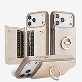 CUSTYPE Compatible with iPhone 17 Pro Wallet Case with Card Holder,Bling Leather 180°Ring Holder Kickstand Card Slots Case,PU Leather Protective Case for iPhone 17 Pro 6.3inch-Nude&Bling