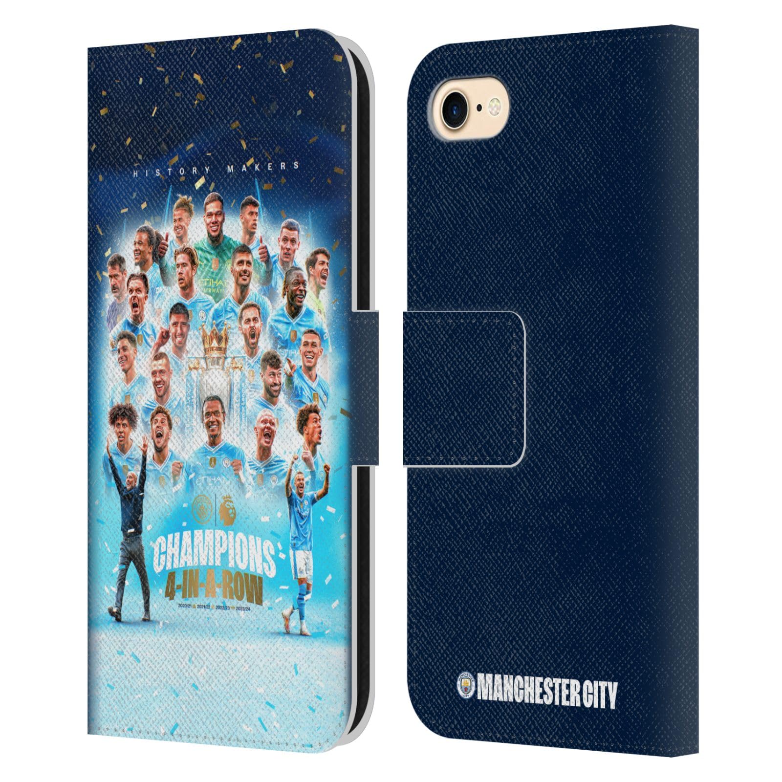 Head Case Designs Officially Licensed Manchester City Man City FC Team Poster 2024 Premier League Champions Leather Book Wallet Case Cover Compatible With Apple iPhone 7/8 / SE 2020 & 2022