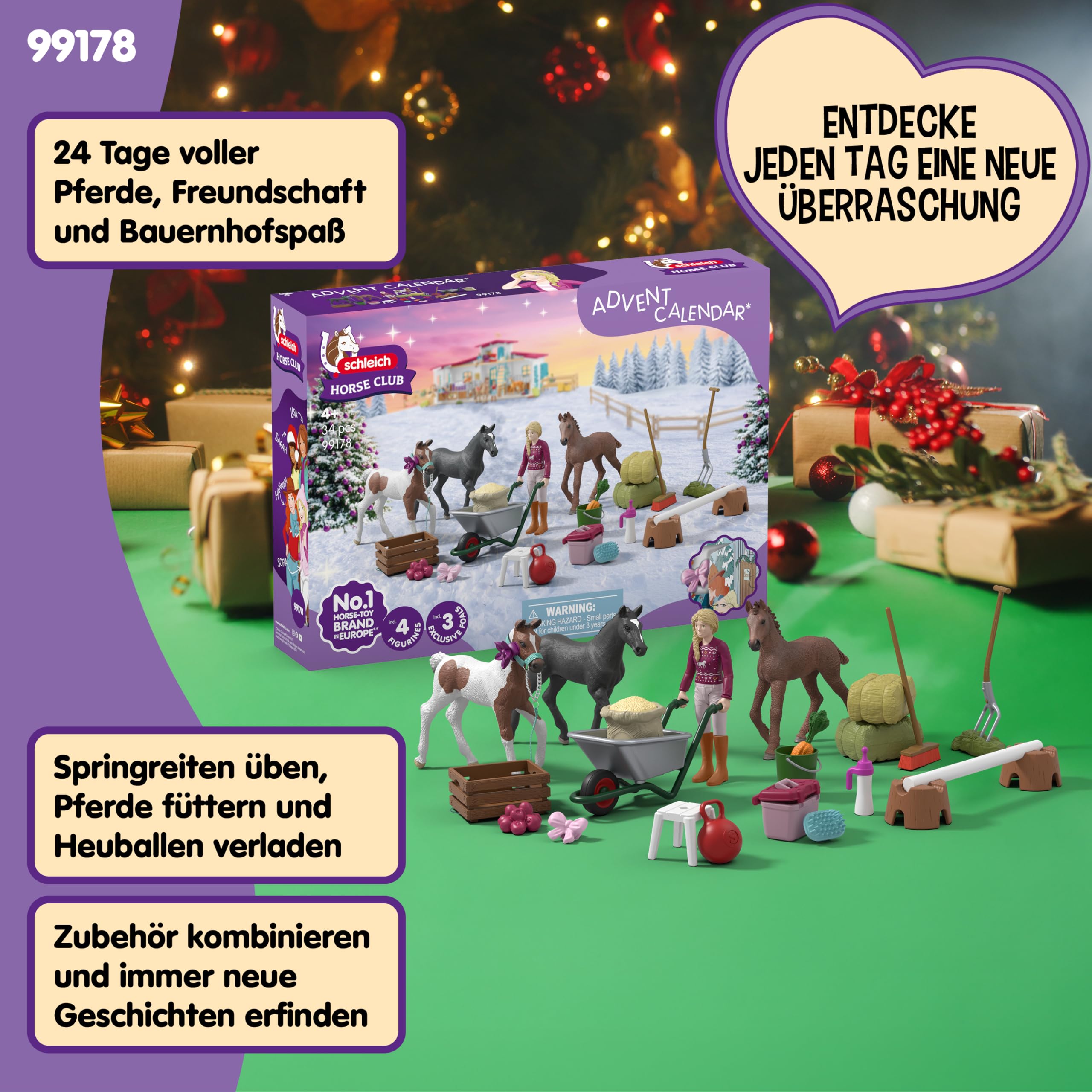 schleich Horse Club | Adventskalender Horse Club 2025 – Weihnachtswunder Fohlenaufzucht 99178 | mit beweglicher Figur Sofia, 3 Pferdefiguren & Zubehör | Geschenkidee für Kinder ab 5 Jahren | 34 Teile 4