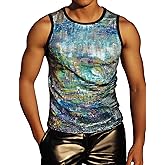 ZEROYAA Men's 70s Sequin Tank Top Shiny Disco Metallic Sleeveless Shirt