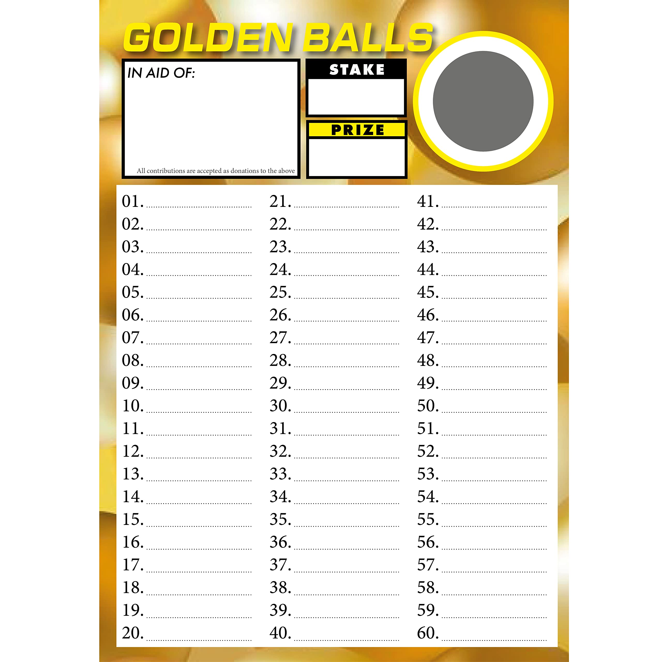 Totally Bonkers - GOLDEN BALLS Fundraising Scratch Cards - 60 SQUARE - A6 (148x105mm) -10 Pack - TB0043 - Blind Card