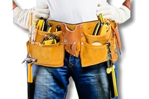 VIRTIONZ MWIRE Gift for Men, Premium Leather Tool Belt for Men – Adjustable Carpenter Belt (Fits Waist 33"–48") | Heavy-Duty Construction Pouch for Framers, Handyman, Electricians – Brown