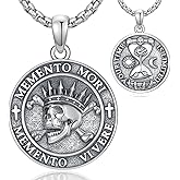 Lypic Memento Mori Necklace 925 Sterling Silver Hourglass Memento Mori Pendant Stoic Stoicism Jewelry Gifts for Men Women