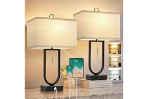 Luvkczc 24'' Table Lamps Set of 2 with USB C+A Ports, 3-Way Dimmable Tall Modern lamps for night stands, Contemporary Lamp for Living Room Home Office, Pull Chain Switch&2 LED Bulbs Included