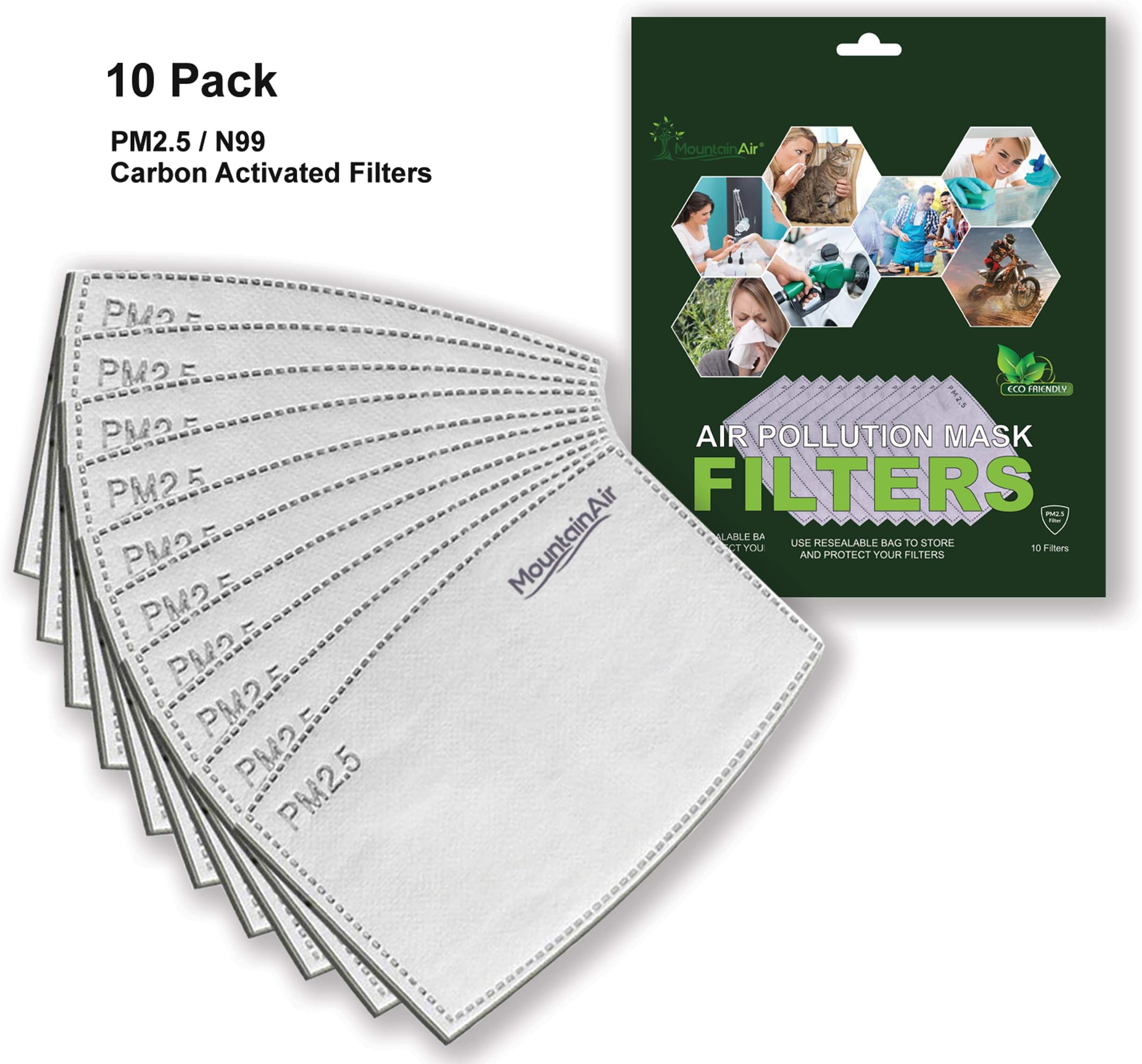 Quality Air Pollution Face Mask Filters – Compatible with N99 and N95 masks – Protect against Dust, Smoke, Gas and Allergies – High Performance 10 Pack