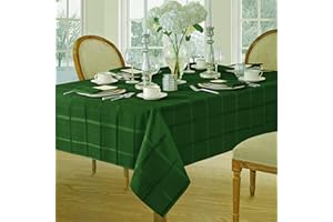 Newbridge Elegance Plaid Christmas Fabric Tablecloth, 100% Polyester, No Iron, Soil Resistant Holiday Tablecloth, 60 Inch x 84 Inch Oblong/Rectangle, Hunter Green