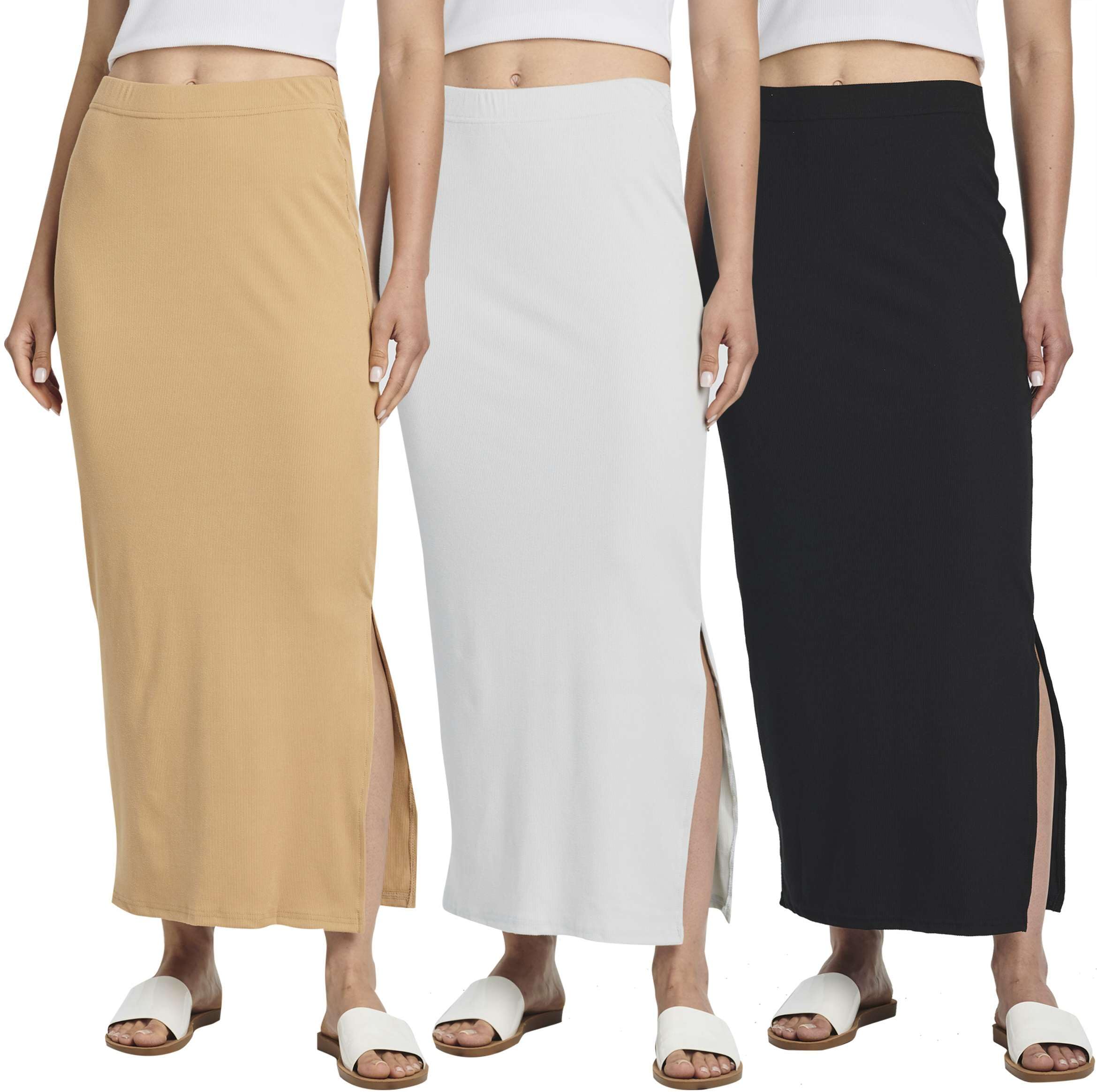 Photo 1 of 3 Pack Maxi Skirt Skirts for Women Summer Long Black Womens with Slit Beach Flowy Pencil Bodycon Straight Slits Jersey Ribbed Pencil Size XL