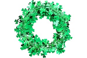 JOVITEC 32.8 ft St. Patrick's Day Wreath Shamrocks Wire Wreath Decorations Green Irish Saint Patty Party Decorations for Front Door Home Garden Party(32.8 ft/ 10 Meters)
