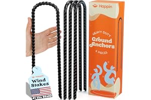 Happin® Ultra Strong Trampoline Stakes Anchors High Wind, Ground Anchors Heavy Duty, Tent Stakes Heavy Duty & Swing Set Anchors, Ground Stakes Galvanized Steel, Trampoline Accessories (4, Black)