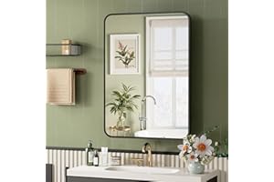 ACEMIRO 20x28 Inch Black Recessed Medicine Cabinet with Mirror Metal Framed Surface Bathroom Mirror Cabinet with Storage Wall