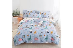 DJY Dinosaur Duvet Cover Set Twin, 100% Cotton Blue White Reversible Kids Bedding Set for Boys Girls, 2 Pieces Ultra Soft Breathable Comforter Cover Set (1 Duvet Cover+1 Pillowcase)