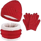 Toddler Kids Winter Hat Scarf Gloves Set Cold Weather Beanie Hats Fleece Neck Warmer for 4 5 6 7 8 Year Old Boys Girls Gifts