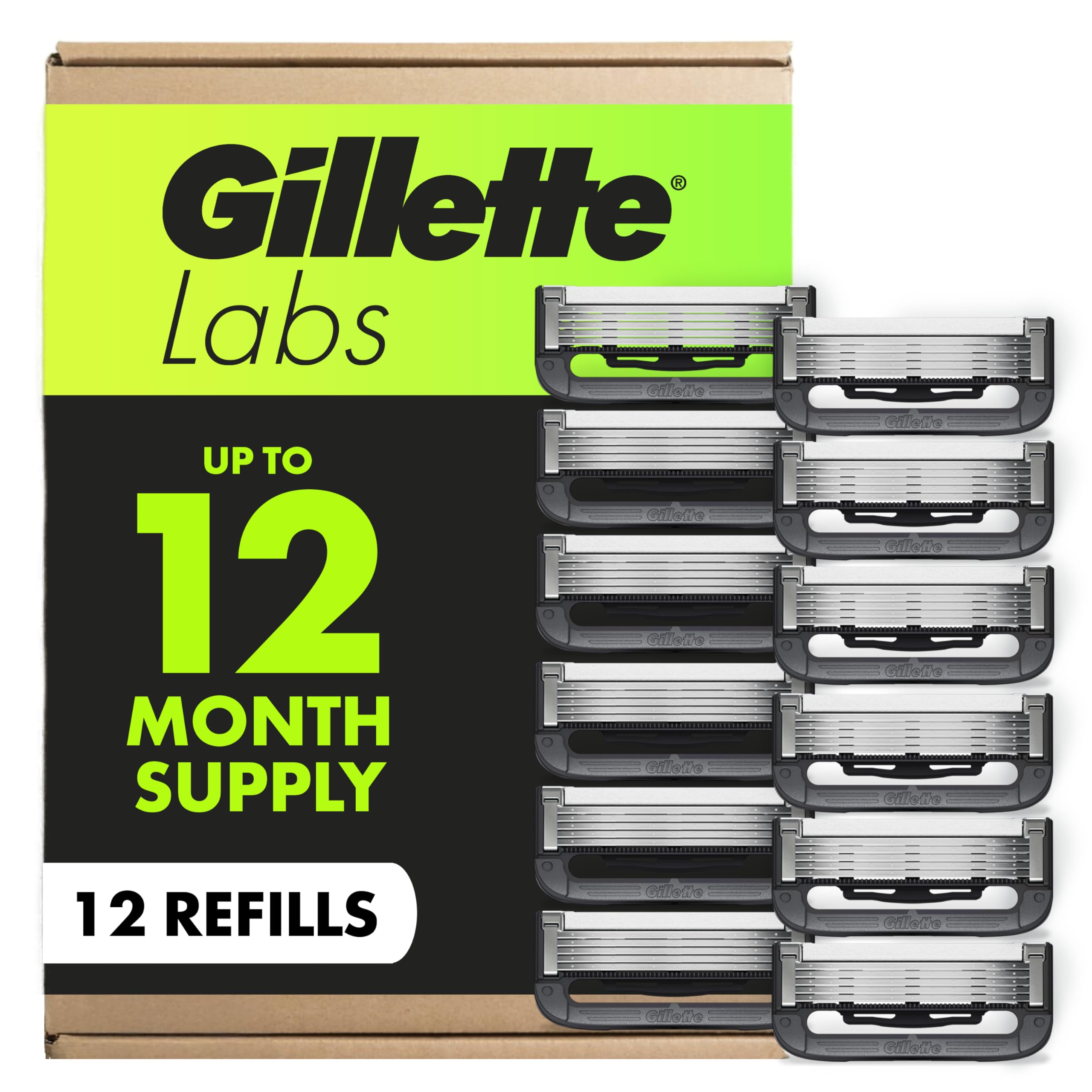 GilletteLabs Razor Blade Refills, 12ct Razor Cartridges, Razor Refills for Men Compatible with GilletteLabs Exfoliating Bar Razor and Heated Razor Image