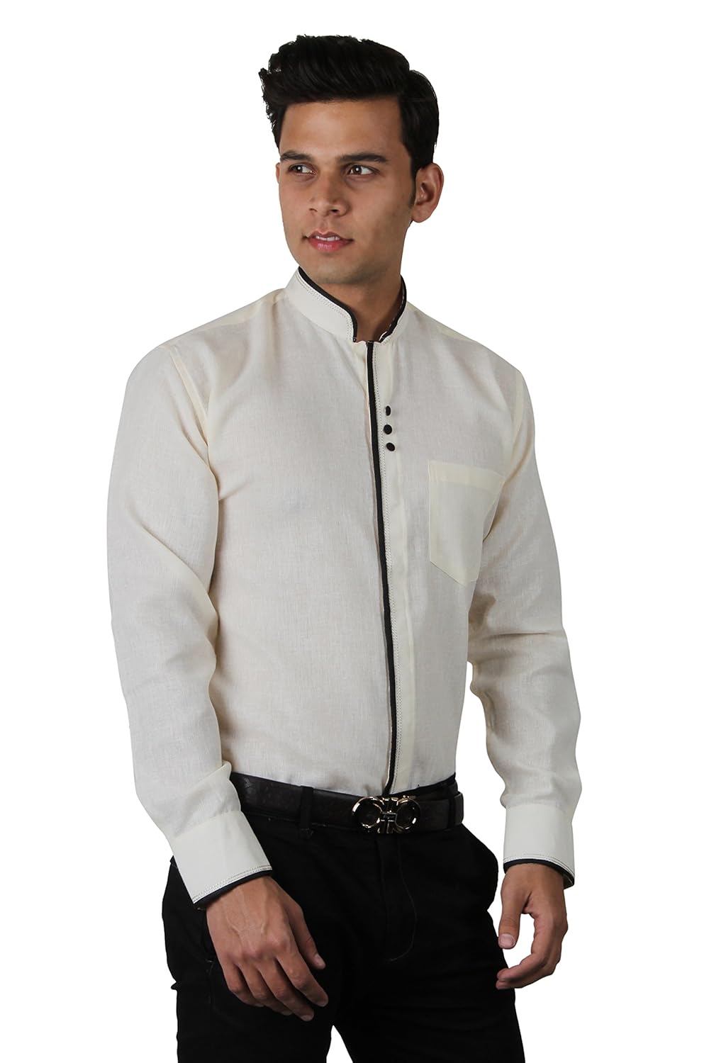 the standard men's chinese collar party wear shirt, designer print