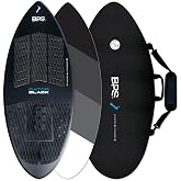 BPS New Zealand &lsquo;Gator Black&rsquo; Fiberglass Skimboard with Padded Carry Bag Made from Recycled Plastics Performance Skimboard with Custom Traction Pads for Kids Adults Choose from 3 Sizes