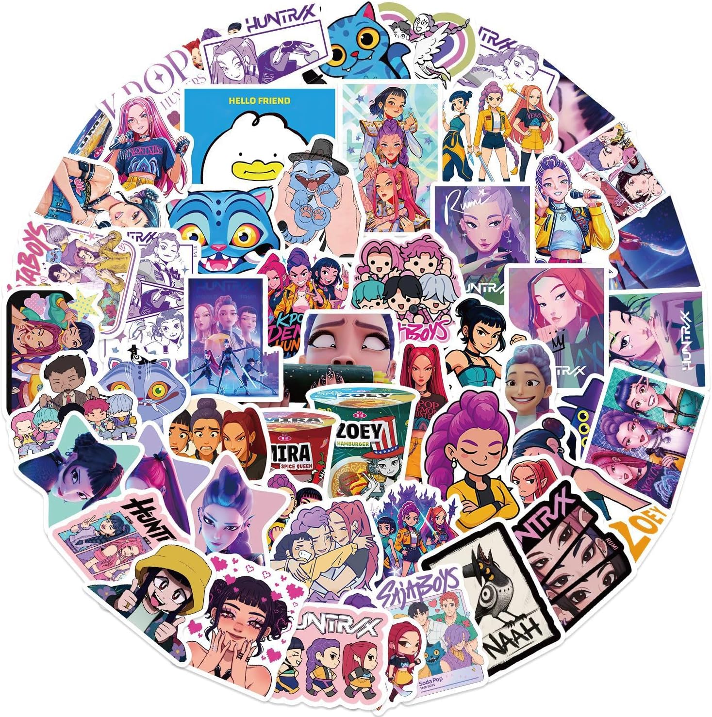 60Pcs Demon Movie Hunters Stickers Pack, Korean Idol Sticker Anime Style Stickers for Water Bottles, Huntrx, Saja Boys, Jinwoo, Rumi, Tiger, Zoeystery, Miromabby Decal Gifts for Laptop