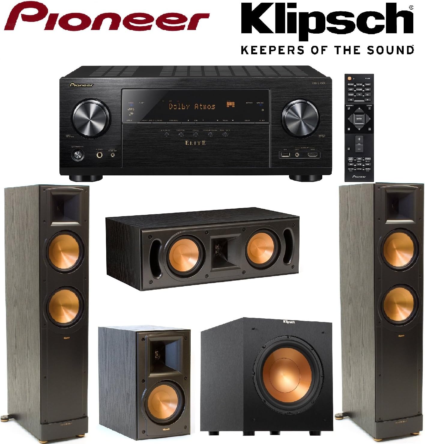 Pioneer Elite VSXLX301 7.2 Channel Networked AV Receiver + Klipsch RB-51 II Bookshelf + Klipsch - RC-42 II Center + Klipsch R-10SW Subwoofer + Pair of Klipsch RF-82 II Bundle