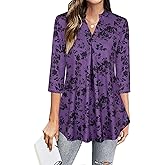 BEPEI Womens Tops Dressy Casual 3/4 Sleeve Blouses V Neck Business Work Shirts