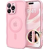 CAPRARO for iPhone 16 Pro Case for Women Girls, Upgraded [Full Camera Protection] [Compatible with MagSafe] Cute Wave Translucent Matte Phone Case for iPhone 16 Pro, Peach Pink