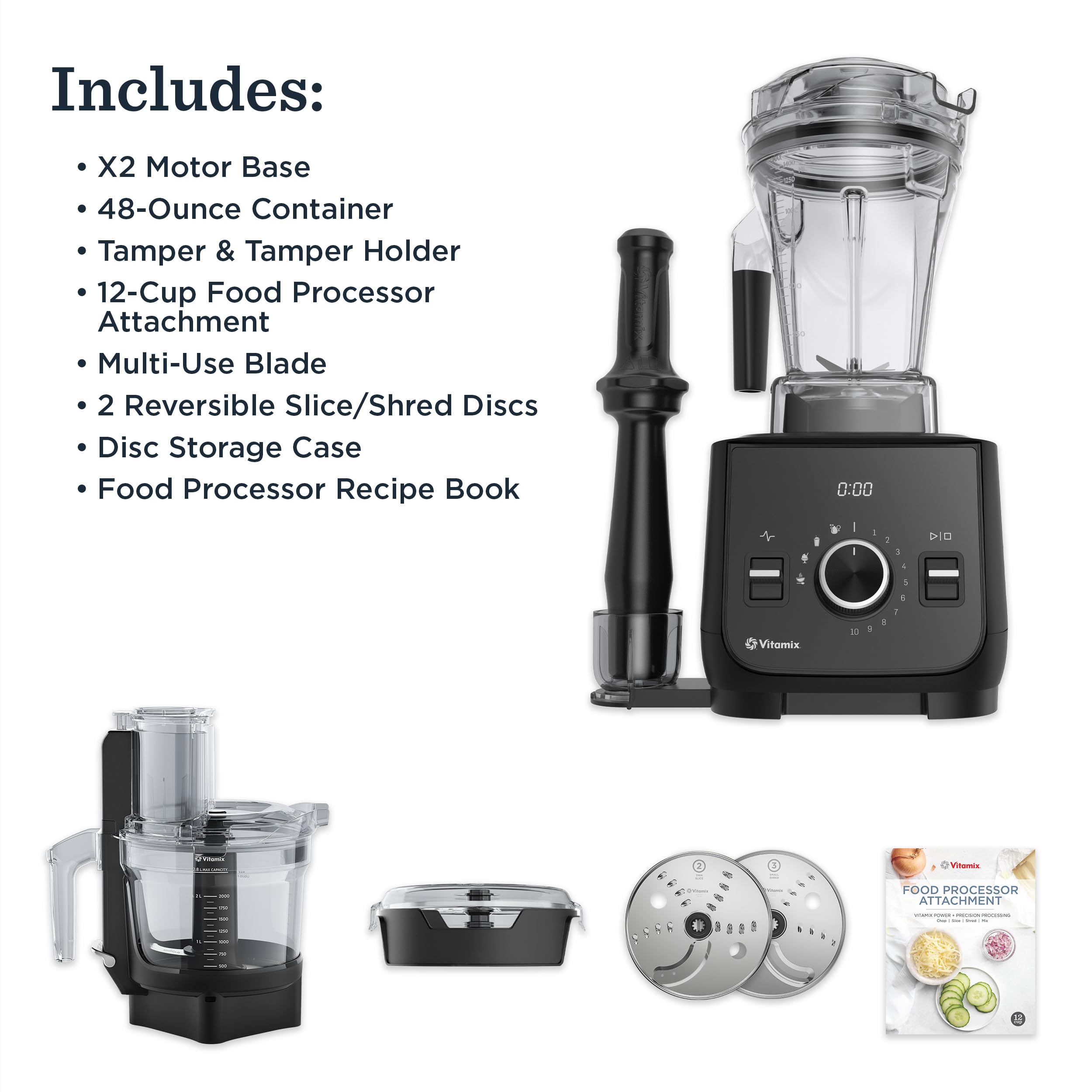 Sistema de cocina Vitamix Ascent X2 SmartPrep con accesorio para procesador de alimentos, recipiente de 48 onzas con AUTODETECCIÓN, negro sombra
