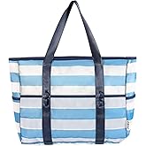 KUAK Mesh Beach Bag, Large Beach Tote with Top Zipper, 9 Pockets, Inner Waterproof Pocket for Family Pool Vacation Essentials