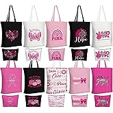 Sanwuta 20 Pcs Breast Cancer Awareness Canvas Tote Bag and Makeup Pouch Set, Reusable Pink Ribbon Shopping Bag with Cosmetic Organizer for Women Breast Cancer Survivors Fundraisers Gifts