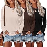 Ekouaer Womens Long Sleeve Shirts 3 Pack Crew Neck Thermal Tops Loose Fit Undershirt Base Layer Trendy Clothes XS-XXL