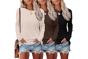 Ekouaer Long Sleeve Shirt Women 3 Pack Crew Neck Tops Basic Thermal Undershirts Base Layer Casual Trendy Clothes S-XXL