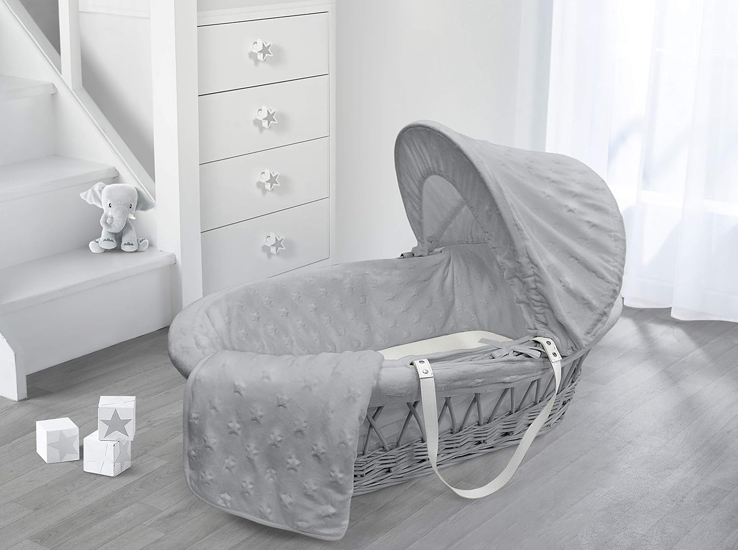 grey wicker pod moses basket