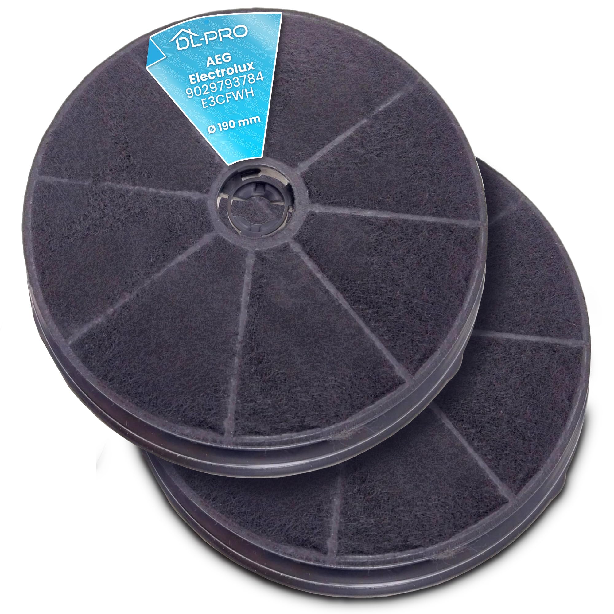 DL-pro Carbon Filter for Electrolux, Whirlpool, Candy, Beko, Asko, Gorenje, Refsta, Smeg, Foron Cooker Hoods (2 Pack, 190 mm Diameter, 36 mm Height, Round)