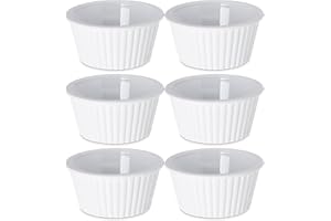 Set of 6 Plastic White Fluted Round Stackable 4 oz Ramekins - Perfect for Any Kitchen for Prepping Food or Serving Dishes! - Black Duck Brand!