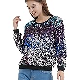Anna-Kaci Women Juniors Sparkly Long Sleeve Sequin Pullover Sweatshirt Top,