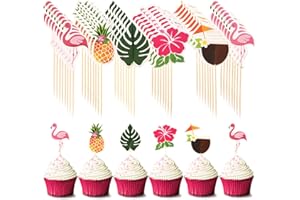 MAITYS Luau Cupcake Toppers Tropical Cake Decorations Hawaiian Toothpicks Sticks with Flamingo Pineapple Palm Leaves Shape Picks for Summer Beach Theme Party Favors Supplies, 6 Styles (72)