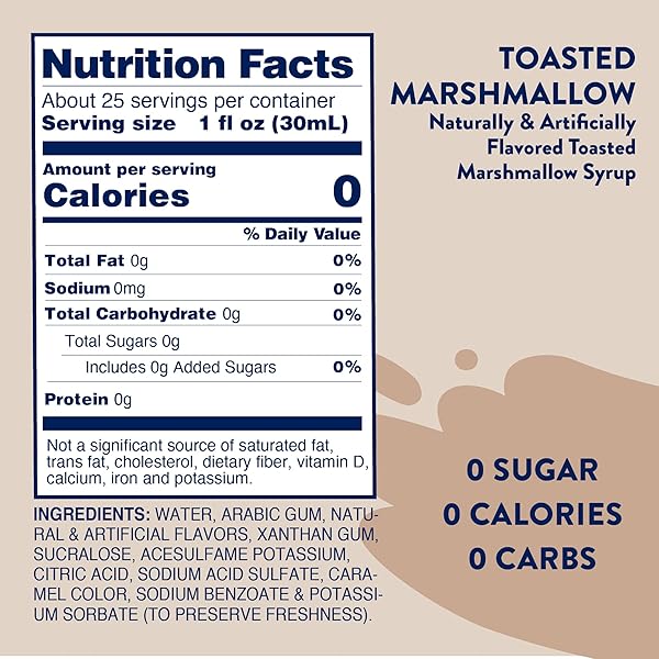 JORDAN’S SKINNY SYRUPS SUGAR FREE COFFEE SYRUP, TOASTED MARSHMALLOW FLAVOR DRINK MIX, ZERO CALORIE FLAVORING FOR CHAI LATTE, PROTEIN SHAKE, FOOD & MORE, GLUTEN FREE, KETO FRIENDLY, 25.4 FL OZ, 1 PACK