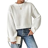 SweatyRocks Women's Oversized Cropped Sweater Long Sleeve Crewneck Knit Pullovers Crop Tops